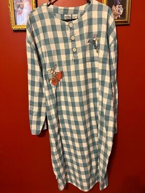 Cozy Teal Gingham Kids Pajama Nightshirt with Cartoon Patches